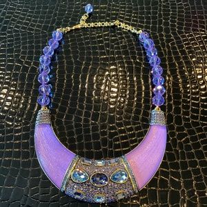 Heidi Daus "Say It With Style" Beaded Bib Drop Purple Necklace. 17"